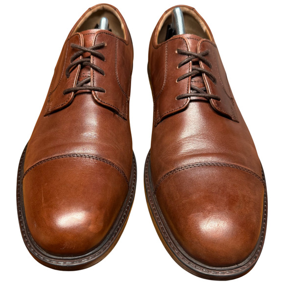 JOHNSTON & MURPHY Tabor Men's 12M Cap Toe Brown Calfskin Leather Dress Shoes - Picture 6 of 13